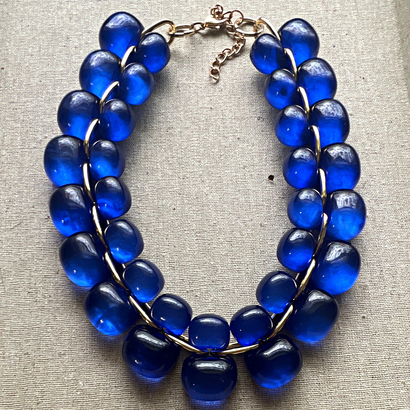 Vintage Royal Blue Acrylic Lucite Gold Tone Statement Necklace