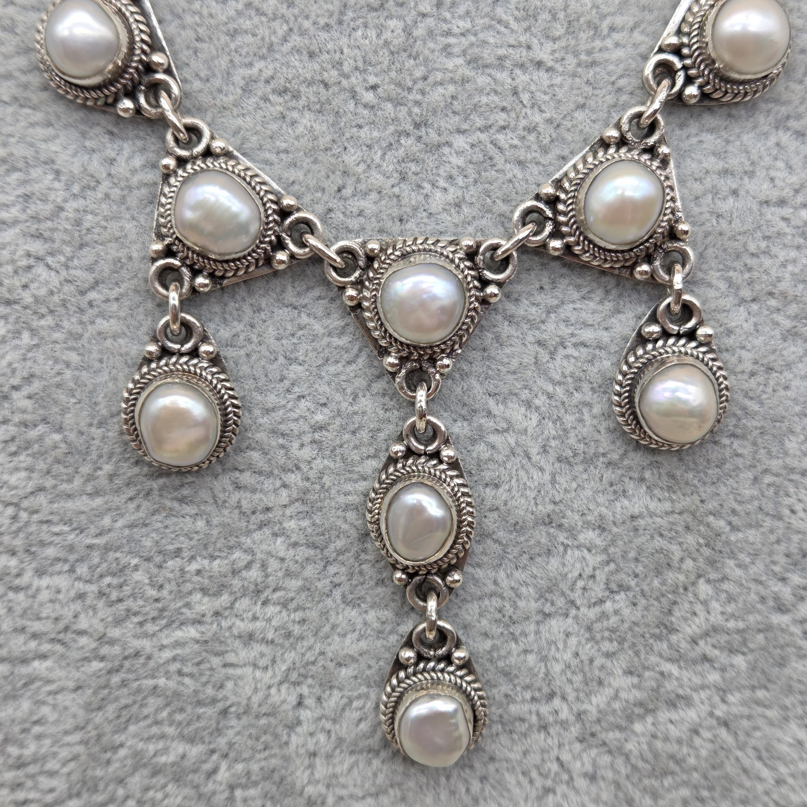 SA Suarti Bali Sterling Silver 925 Genuine Pearl Romantic Bib Style Necklace