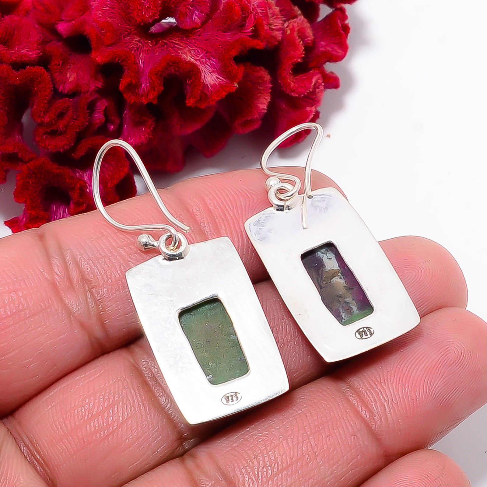 Natural Ruby With Zoisite – Tanzania 925 Sterling Silver Earring 1.56″ E102711