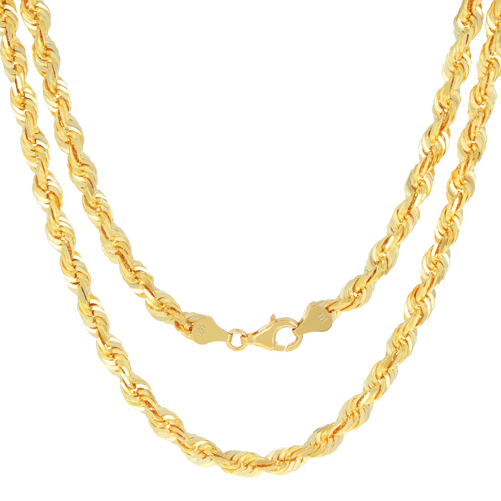 14K Yellow Gold 1mm-10mm Diamond Cut Rope Chain Necklace Mens Women 16″- 30″