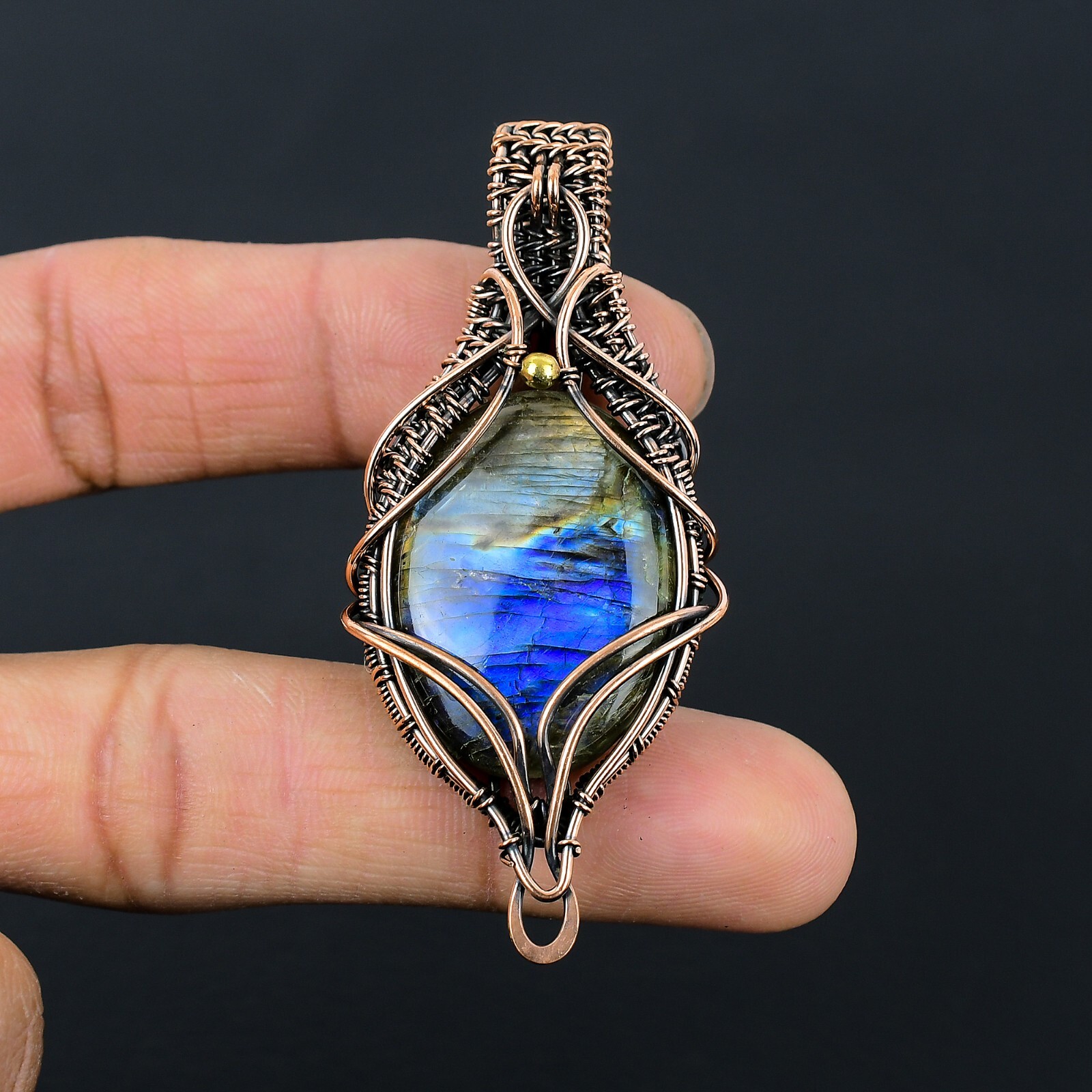 Labradorite Copper Wire Wrapped Pendant Jewelry Festival Gift CCP-002