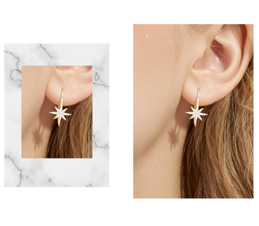 925 Sterling Silver Cz North Star Starburst Hook Stud Earrings 12x19mm Gift I119