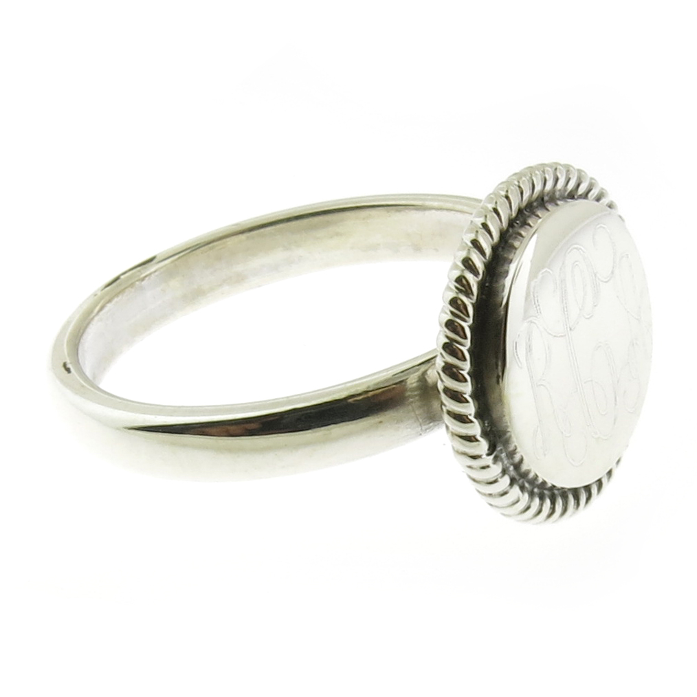 925 Sterling Silver Monogram Personalized Rope Edge Ring