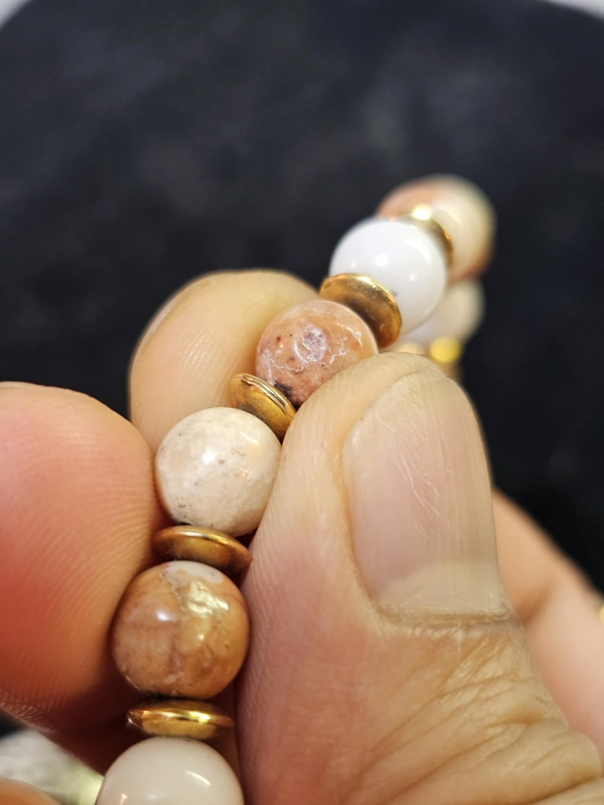 Jasper Stone White Brown Beads 2 Strands Beaded Necklace 23.5in- S92