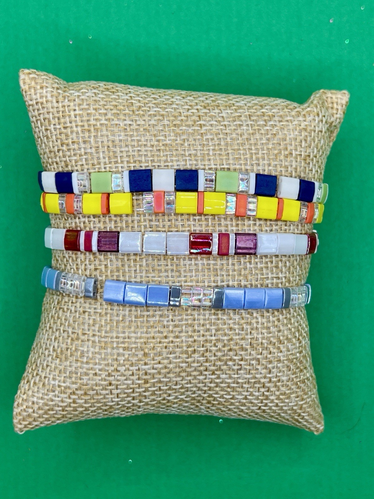 Elastic Tila Bead Bracelet 6.5 Inches: Yellow/Orange