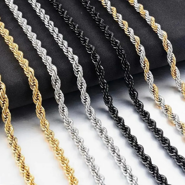 Quality 316L Stainless-Steel 3MM/5MM Twist Rope Chain Necklace (20″, 24″, 28″)