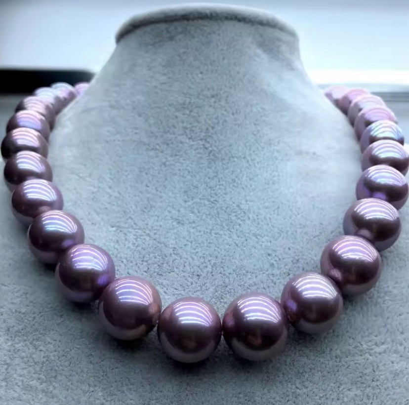 Gorgeous 12-15 mm 18” Natural Purple Pearl Necklace, High Luster, 925 SS