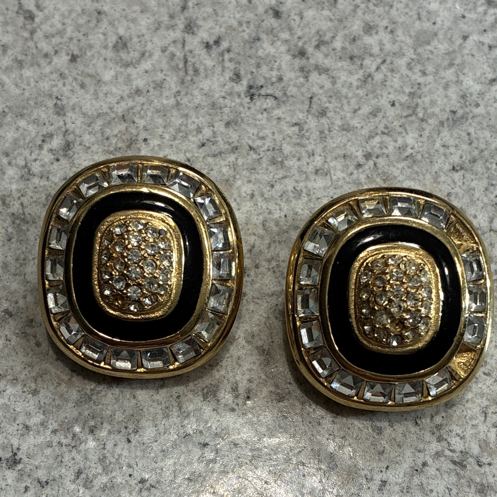 Christian Dior Clear Square Crystal Clip-On Earrings AS IS MISSING STONES****