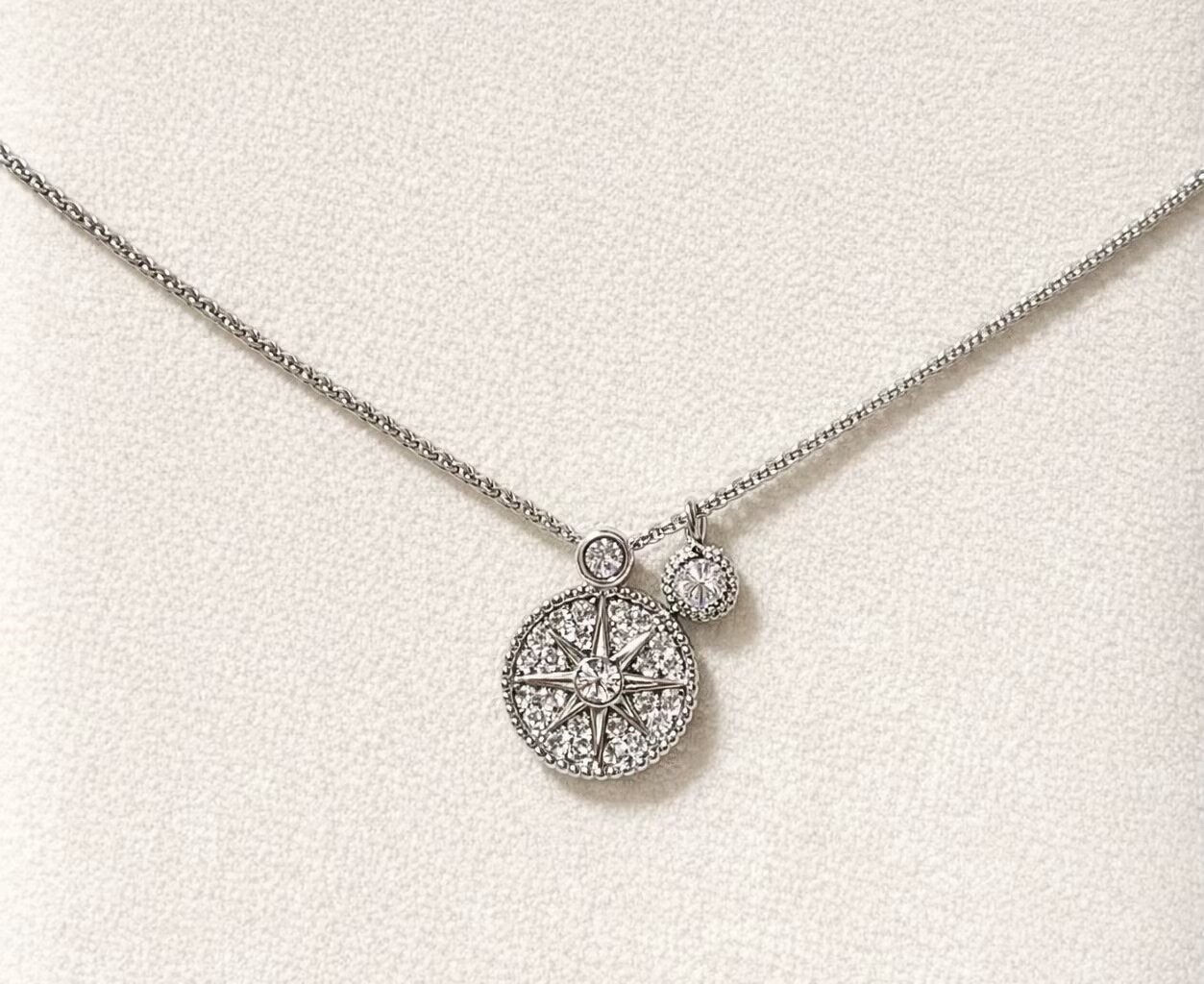 Women Girls 925 Sterling Silver Compass Necklace,CZ Star Pendant 045