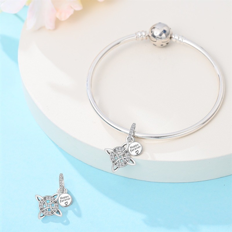 PANDACH 925 Sterling Silver Happy Forever Charm For Bracelet&Necklace Pendant