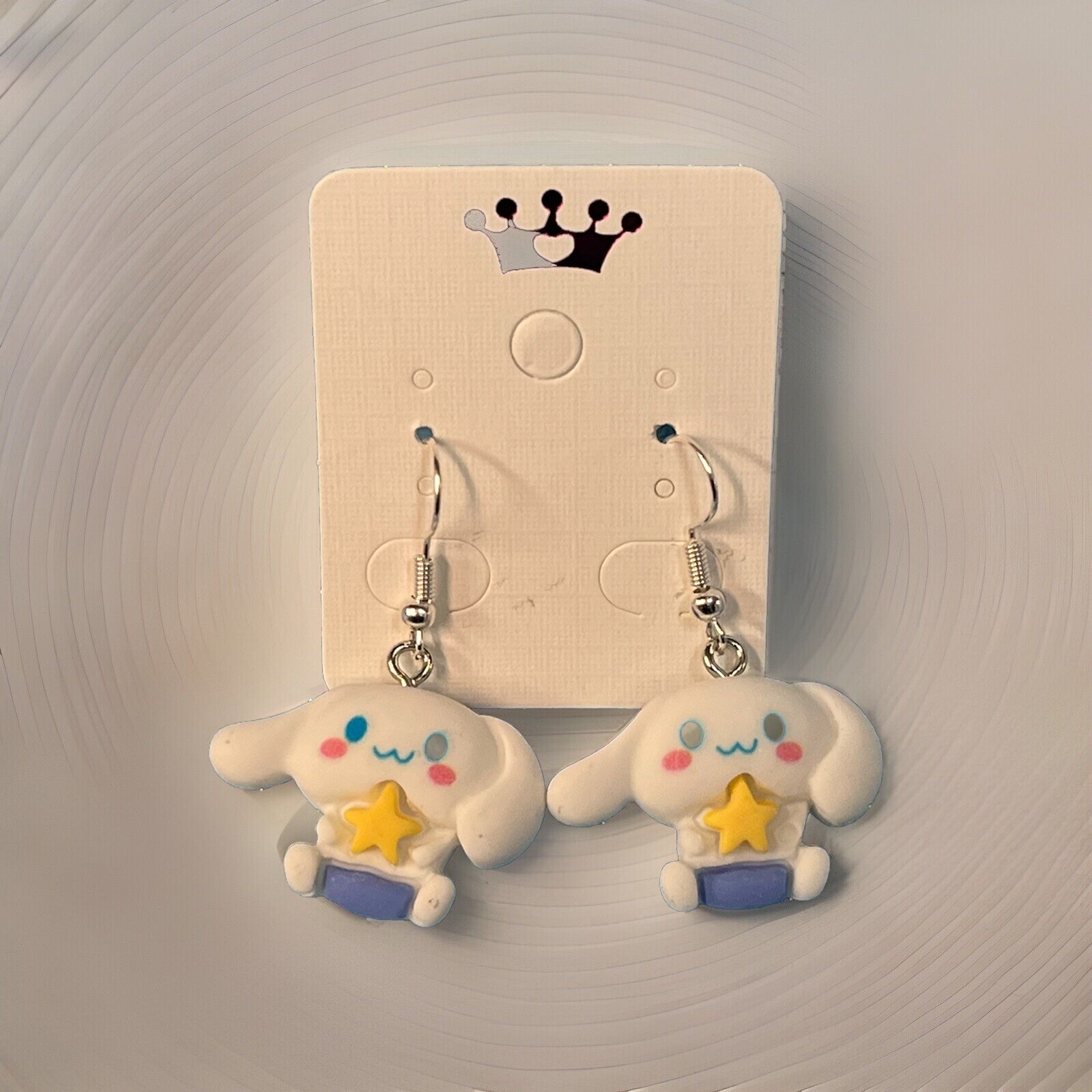 Sanrio Silver Loop CINNAMON ROLL DOG Drop Dangle Adorable Earring Set