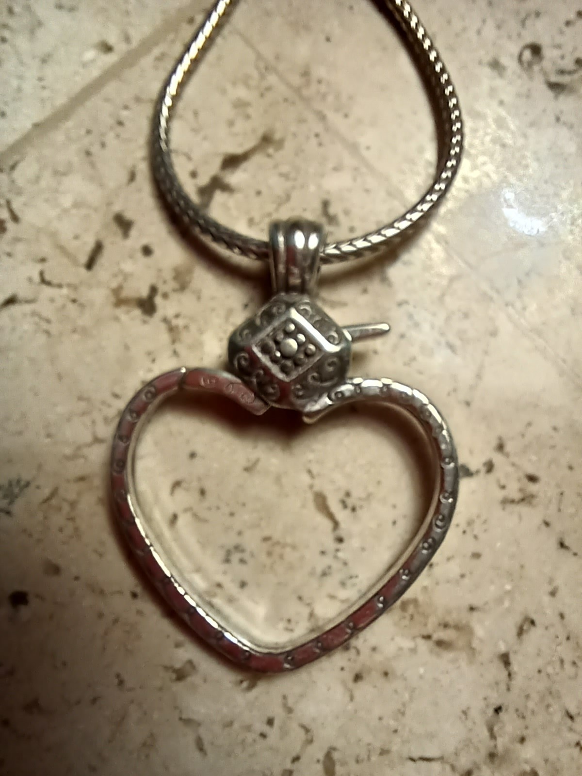 Brighton Squeeze Me Heart Charm Holder Necklace 16″ w 2″ Extender & Brighton Tin