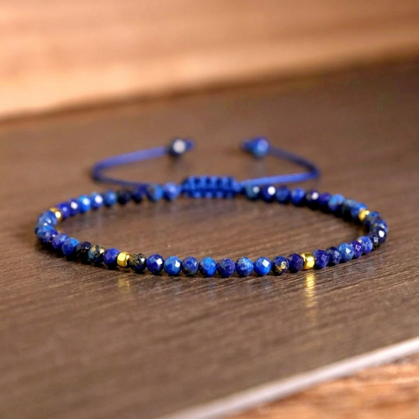 Natural Lapis Lazuli 3mm Beads Bracelet Minimalist Dainty Reiki Healing Gift Her