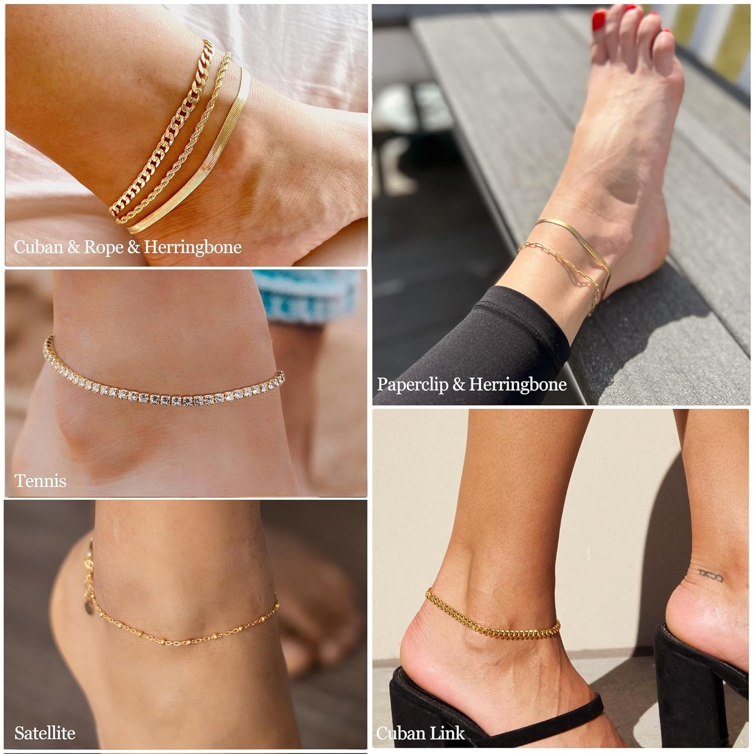 DEARMAY 14K Gold Plated Ankle Bracelets for Women Waterproof – Dainty 6Pcs Ankle