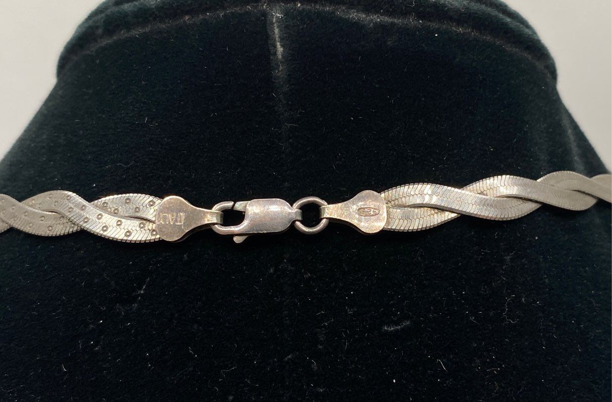 Sterling Silver 925 Italy Twisted Braided Herringbone Necklace 18 Inch 13.2g