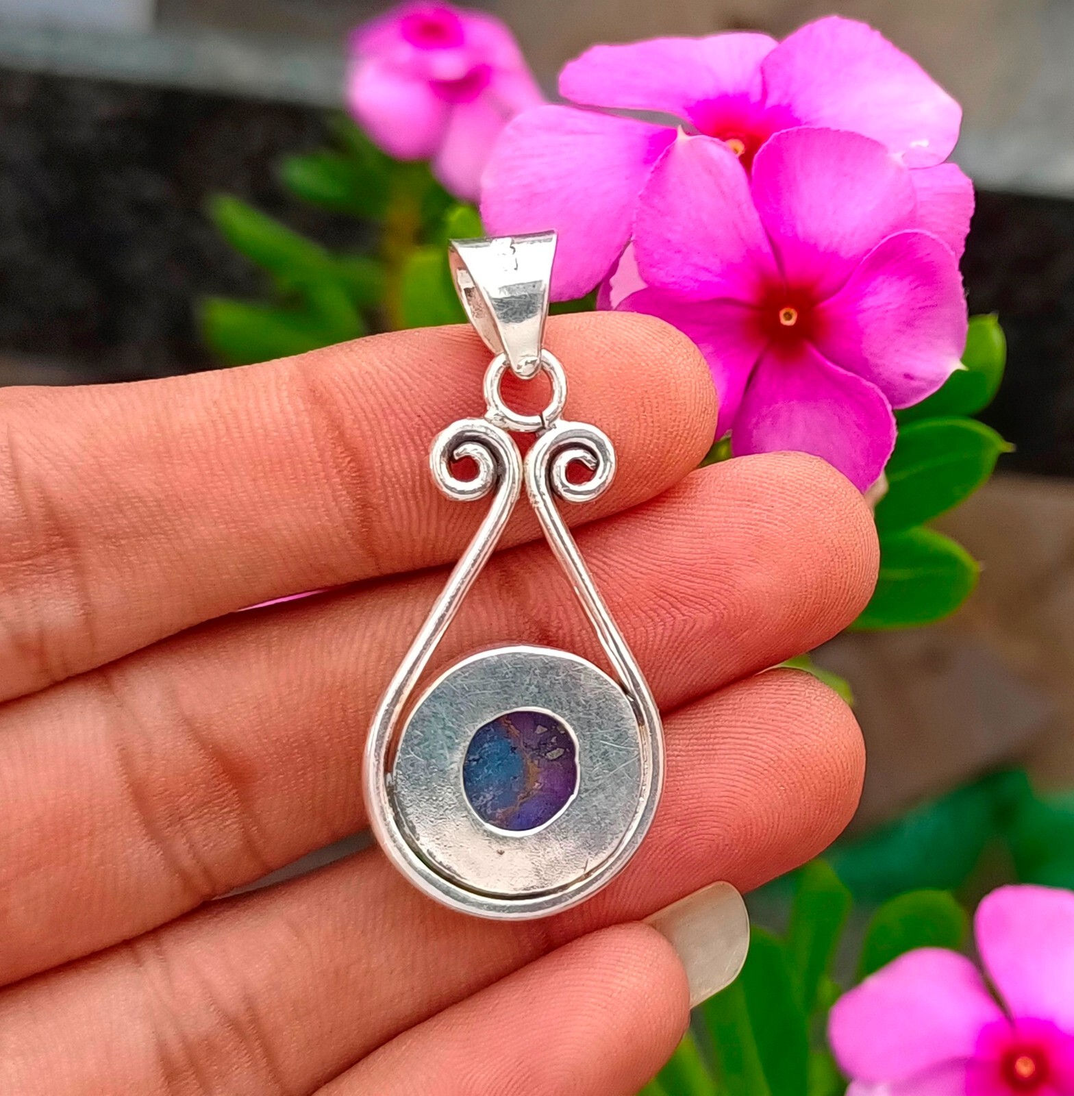 Purple Copper Turquoise Pendant 925 Sterling Silver Gift Handmade Jewelry PG12