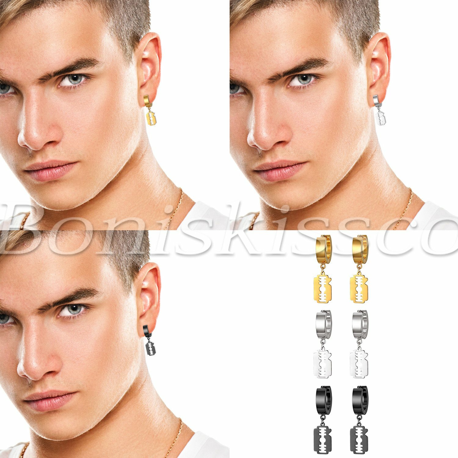 Men’s Women’s Razor Blade Drop Earrings Hoop Dangle Gothic Punk Halloween Party