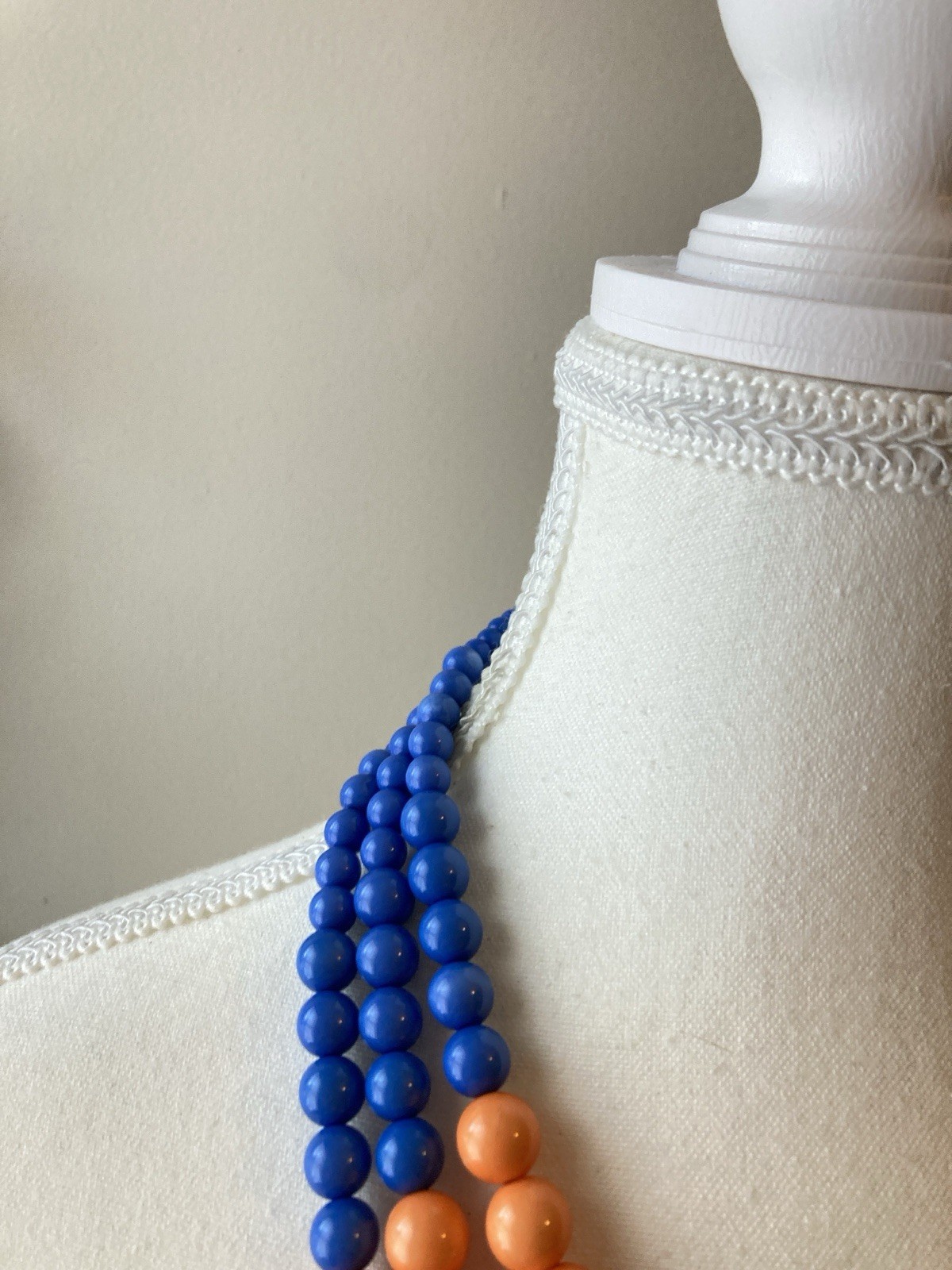 Blue & Orange Multi Strand Beaded Statement Necklace Retro Bold Glam Party