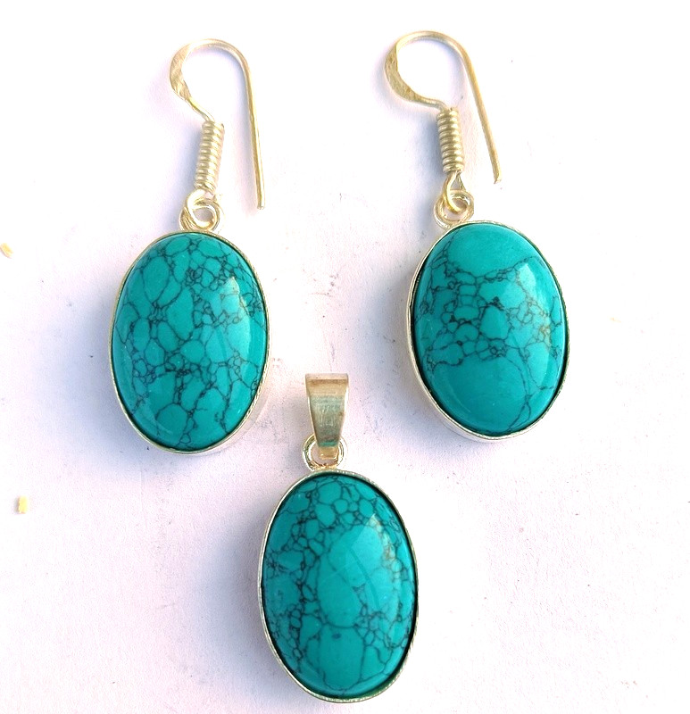 Sale Turquoise Gemstone Earring Pendant Set 925 Sterling Silver Plated Jewellery