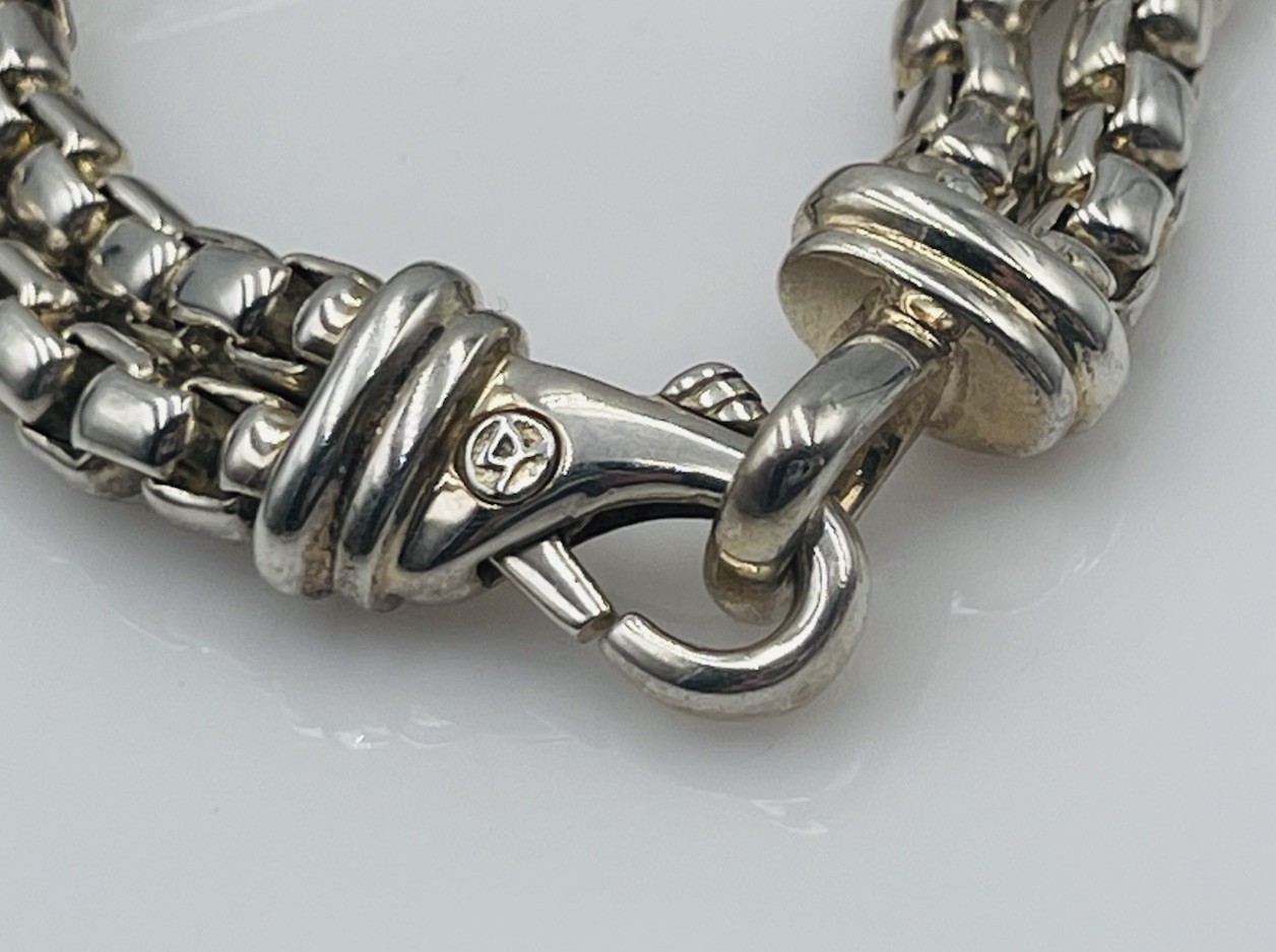 David Yurman Sterling Silver 2 Row Box Chain ID Bracelet G2U