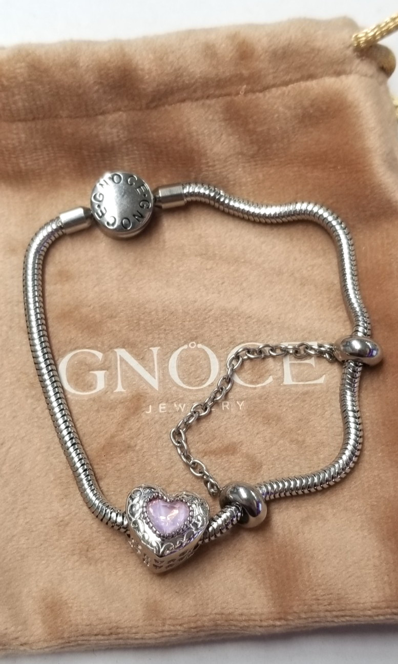 Gnoce Ballet Swan Heart Charm + Bracelet 7.4″ Sterling Silver