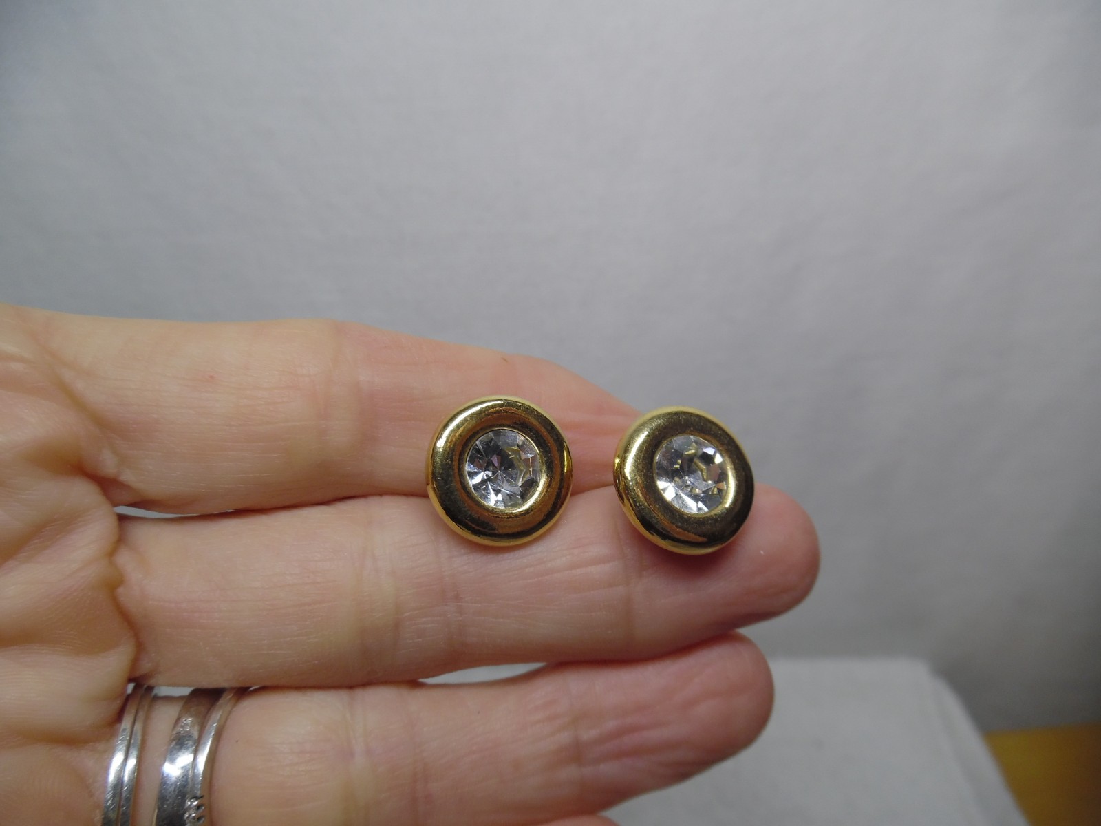VTG. KJL AVON GOLD TONE , RHINESTONE EARRINGS, PIERCED EARS, POSTS, NO BACKS ,