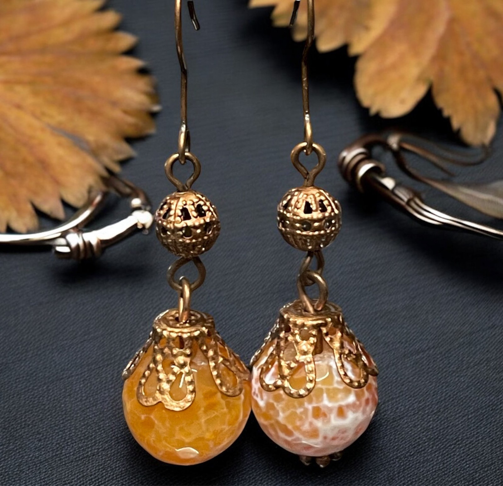 Agate with Copper Earrings Handmade Dangle Jewelry FREE SHIPPING