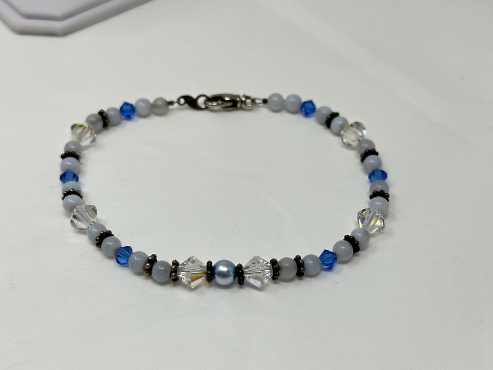Handmade Silvertone Multicolor Faceted Bicone Crystal Bead 7.5″ Toggle Bracelet
