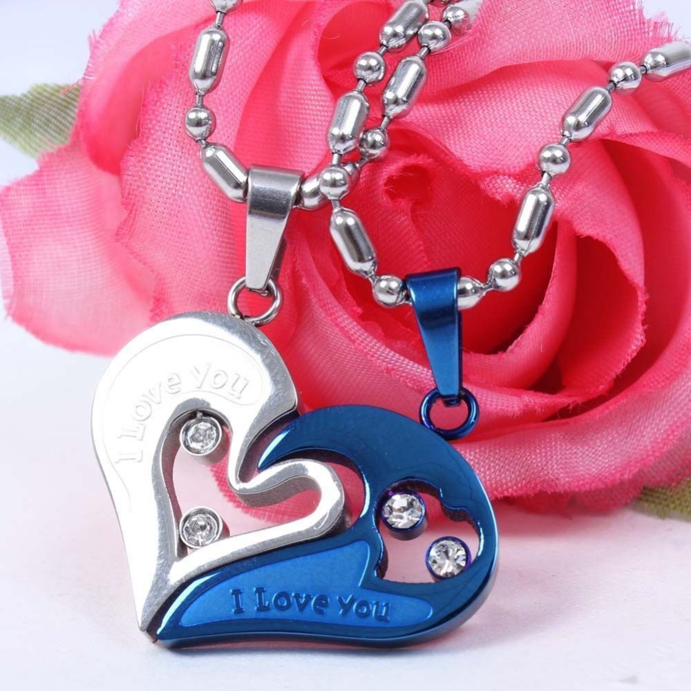 Mens Womens Couple Pendant Necklace His and Hers Gift Stainless Steel Love Heart