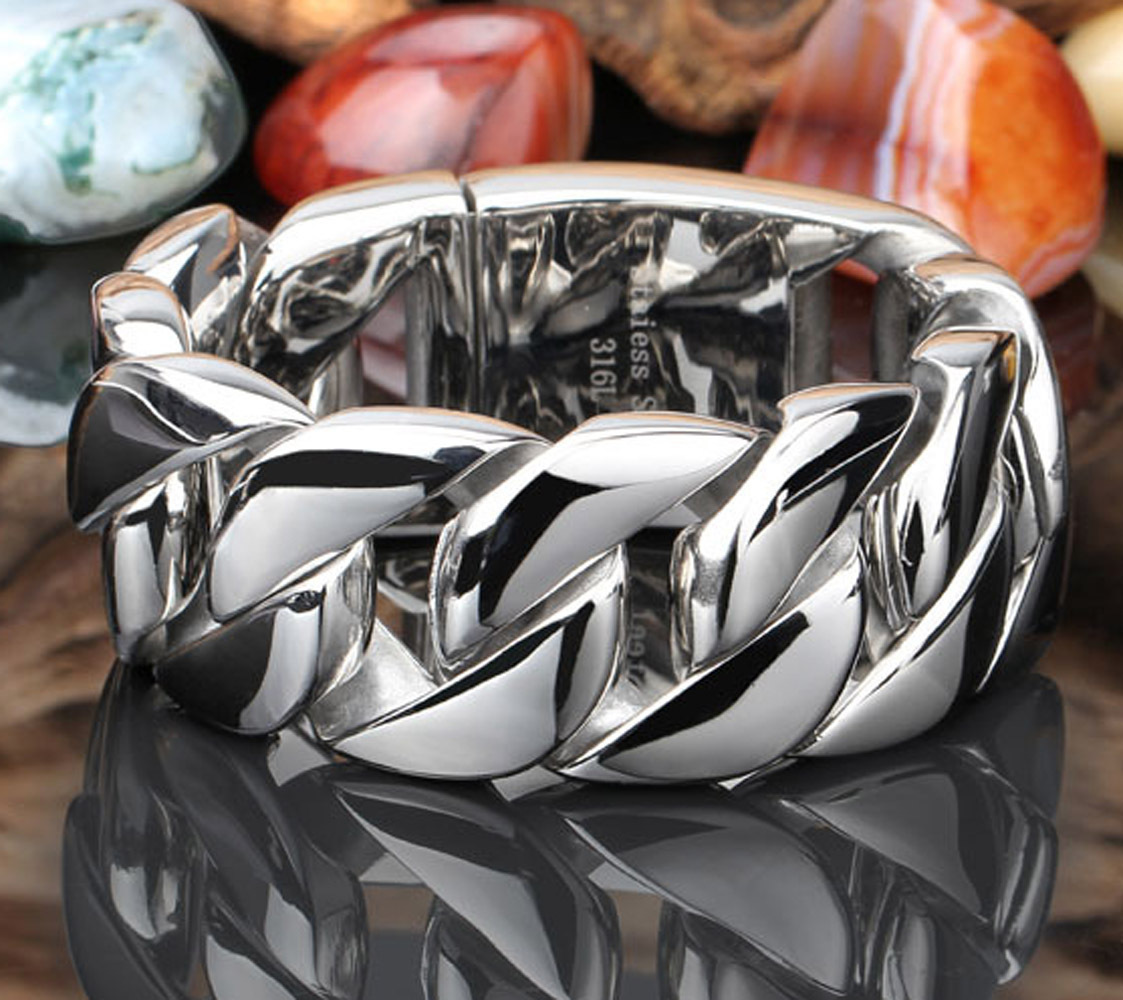 Men’s Stainless Steel Polished Silver Heavy Huge Curb Link Chain Bracelet Bangle