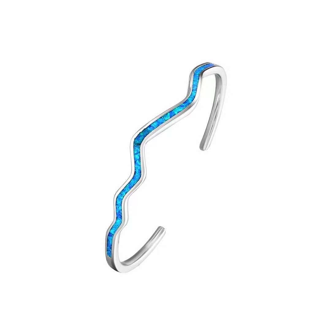 Hawaii Blue Opal Waves Cuff Bangles 925 Sterling Sliver Jewelry For Women Girls