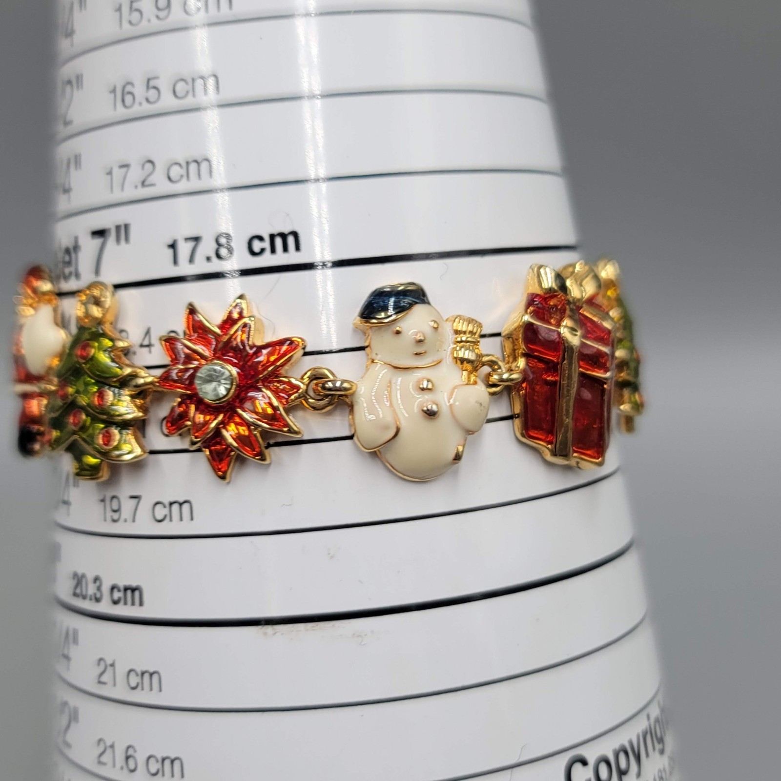 Christopher Radko Christmas Panel Bracelet Gold Plated Enamel 7.25 in