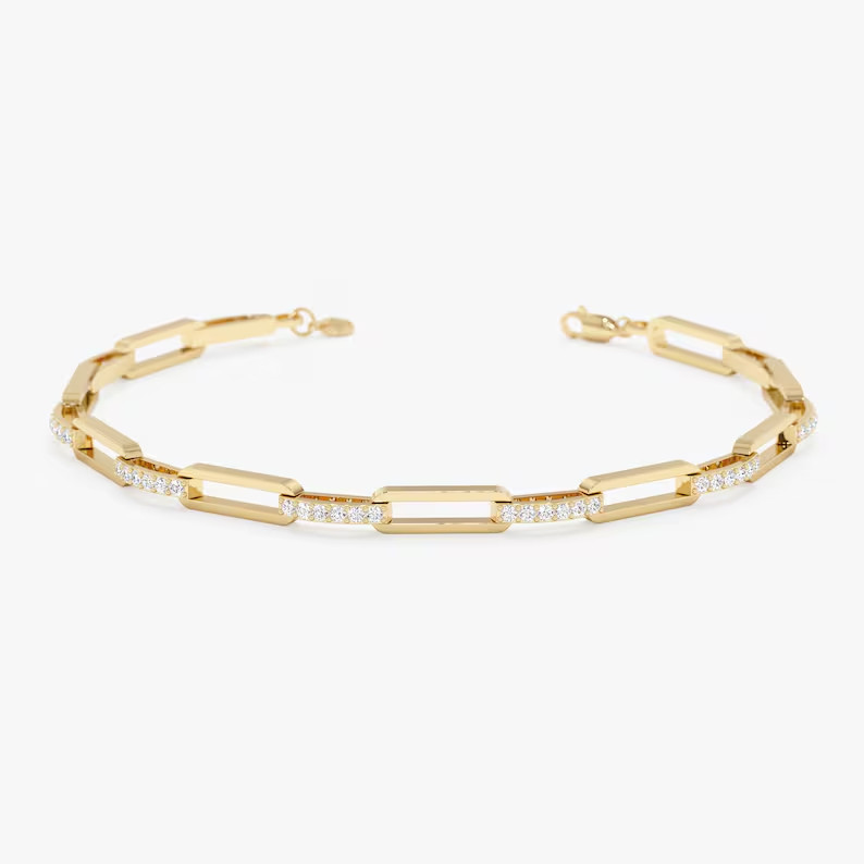 4 Ct Round Simulated Diamond Customize Paperclip Bracelet 14k Yellow Gold Plated