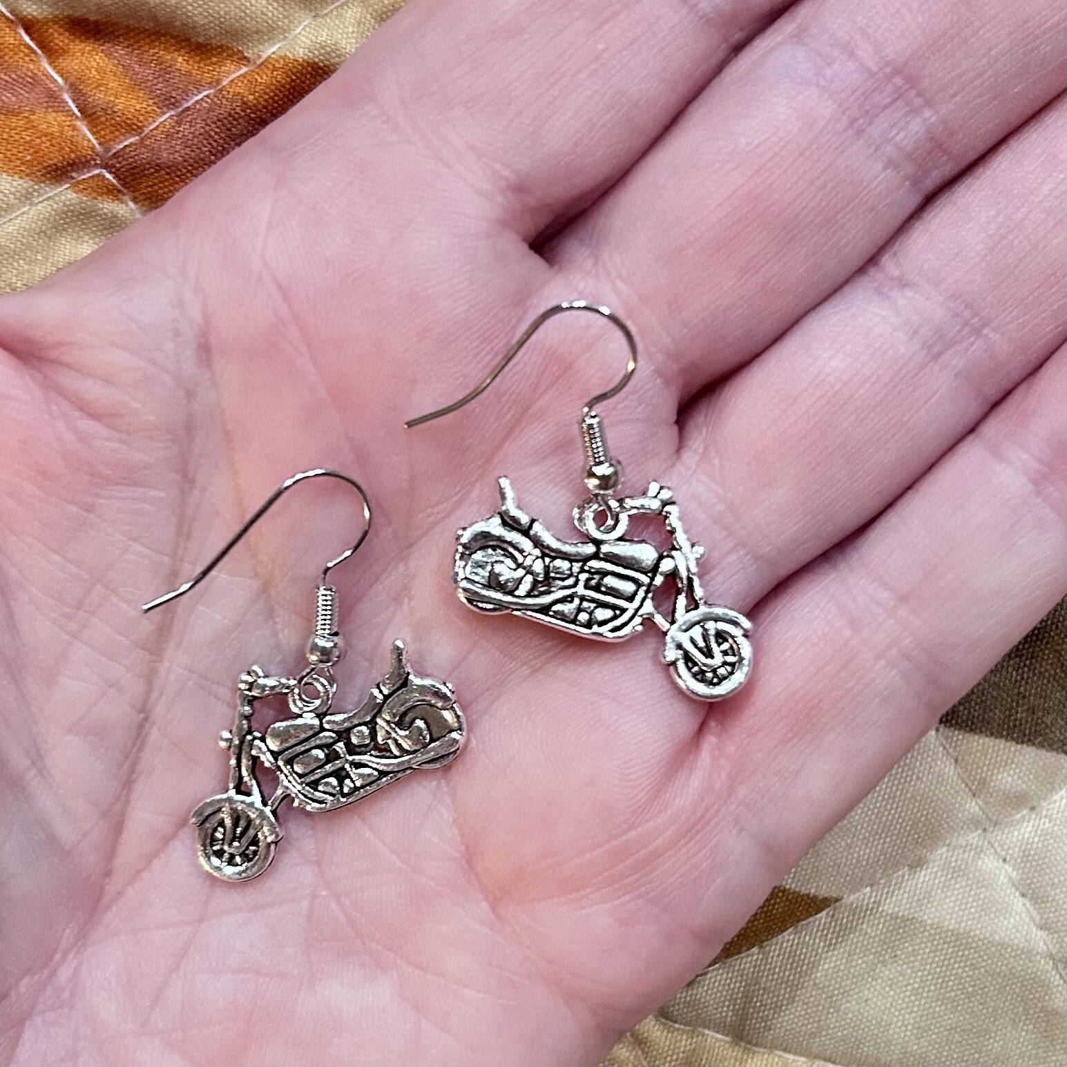 Motorcycles Earrings Fashion* Silvertone Unisex Bike