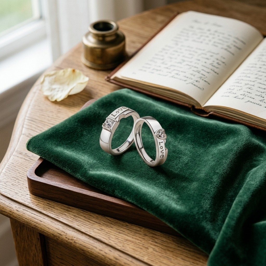 Heart LOVE Pattern Couple Rings Matching Promise Jewelry Daily Wear for Him Her