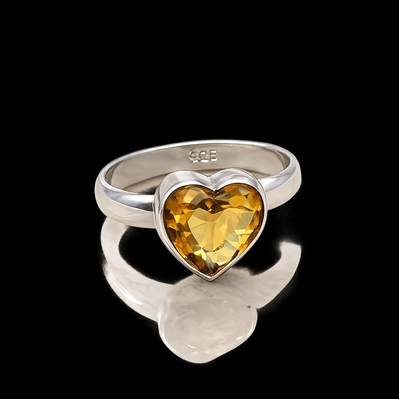 Heart Cut Citrine Ring | Yellow Gemstone Silver Ring | Heart Shaped Promise Ring