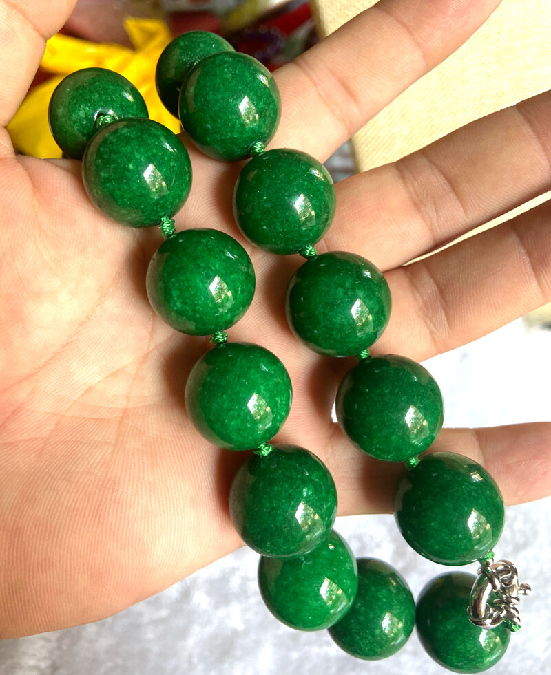Huge 20mm Natural Green Jade Jadeite Round Beads Gemstone Necklace 16-36 In