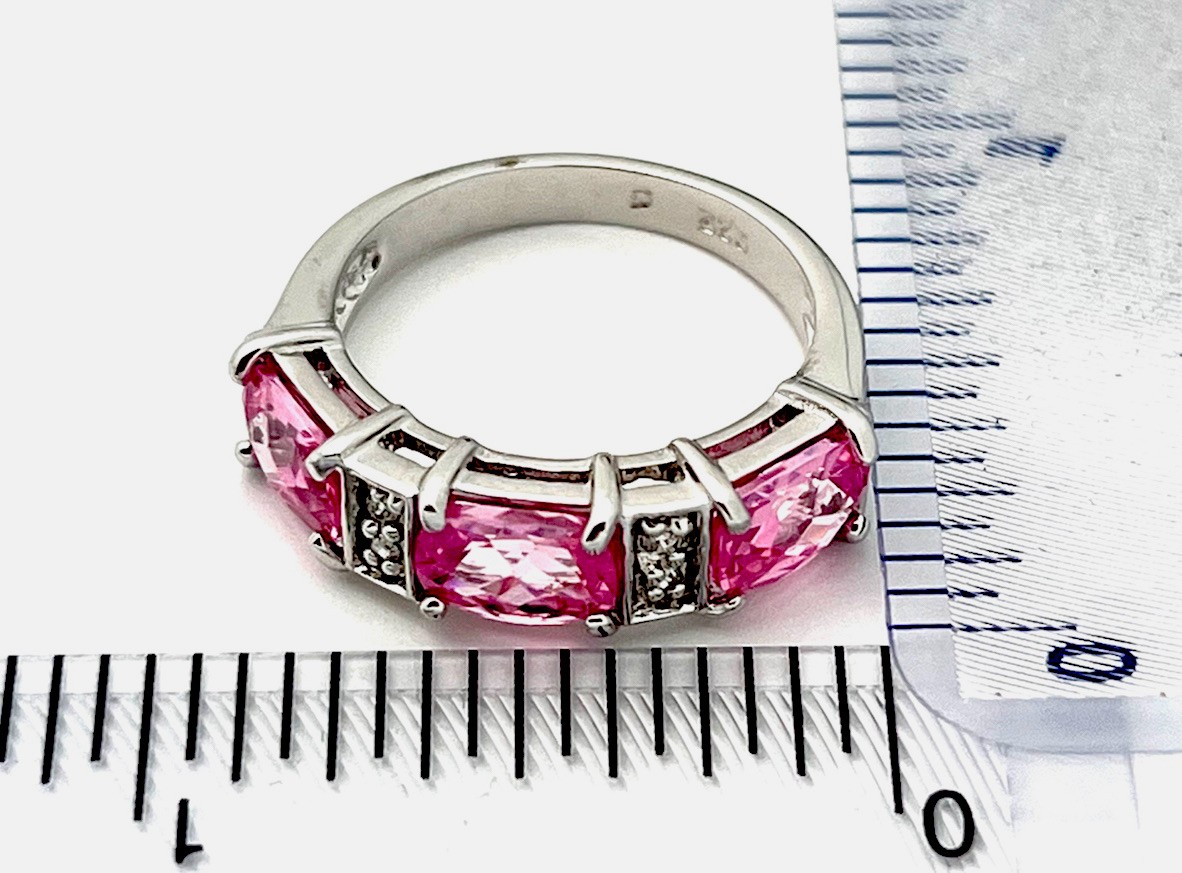 Sterling Silver 925 4.5 Gram Prong Set 3 Pink Oval 4 Clear CZ Ring Size 7