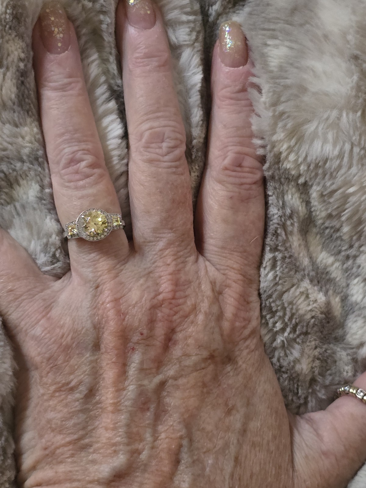 JTV sterling silver Canary Yellow 3 Three stone cz halo Ring