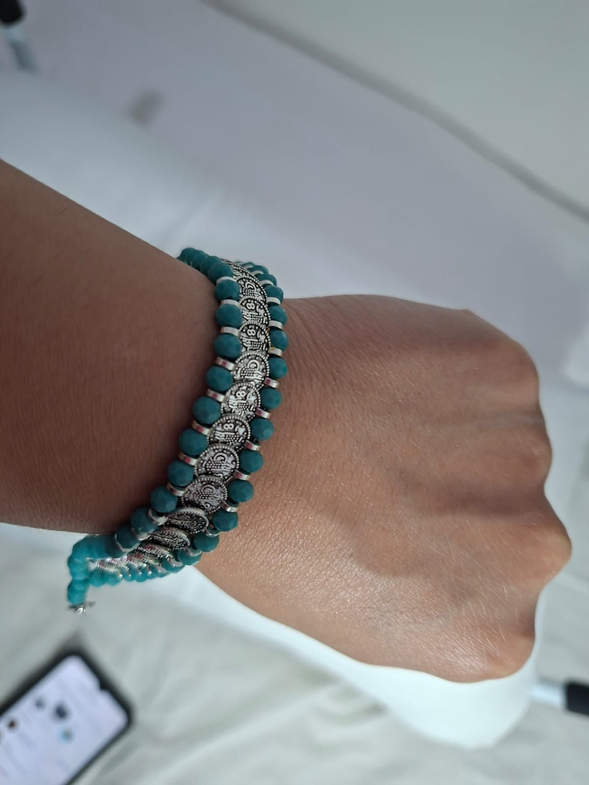 Handmade Ma’an Stone Turquoise Bracelet Silver Tone Adjustable Jewelry Gift