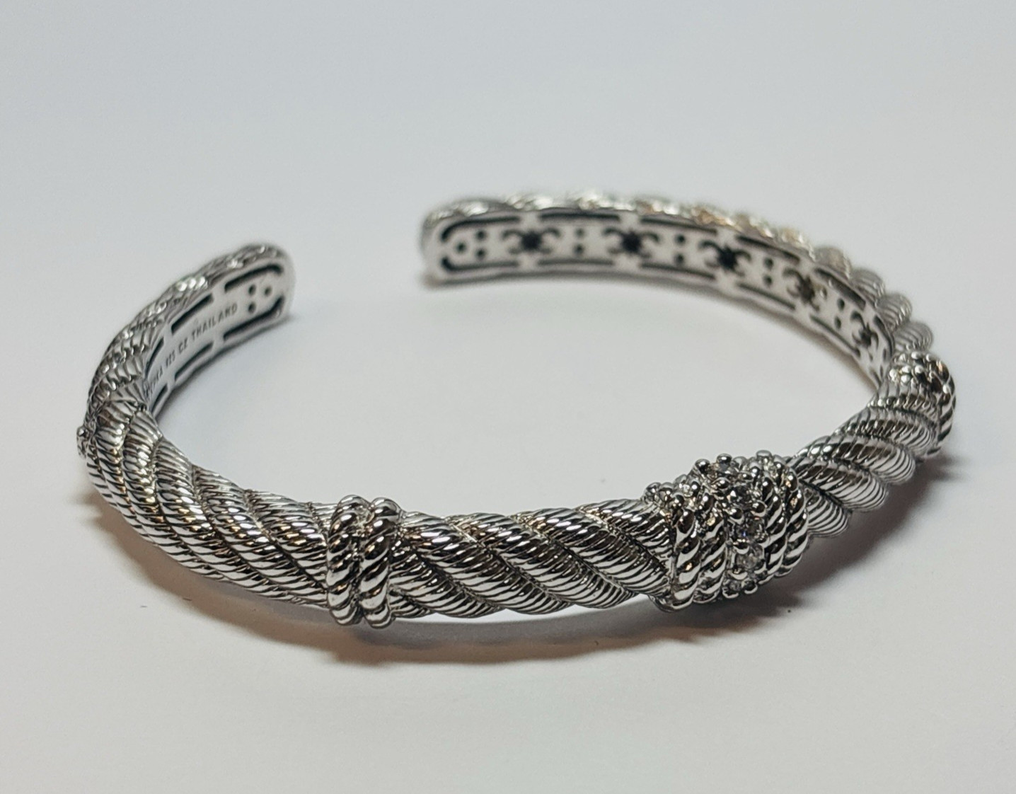 Judith Ripka Sterling 925 Silver CZ Cable Cuff Bracelet 6 in-.74