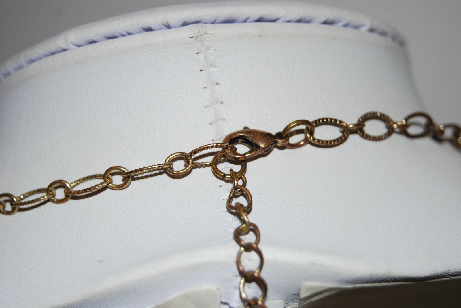 Gold Toned Metal Chain With Peach Color Stones & Charms Statement Long Necklace