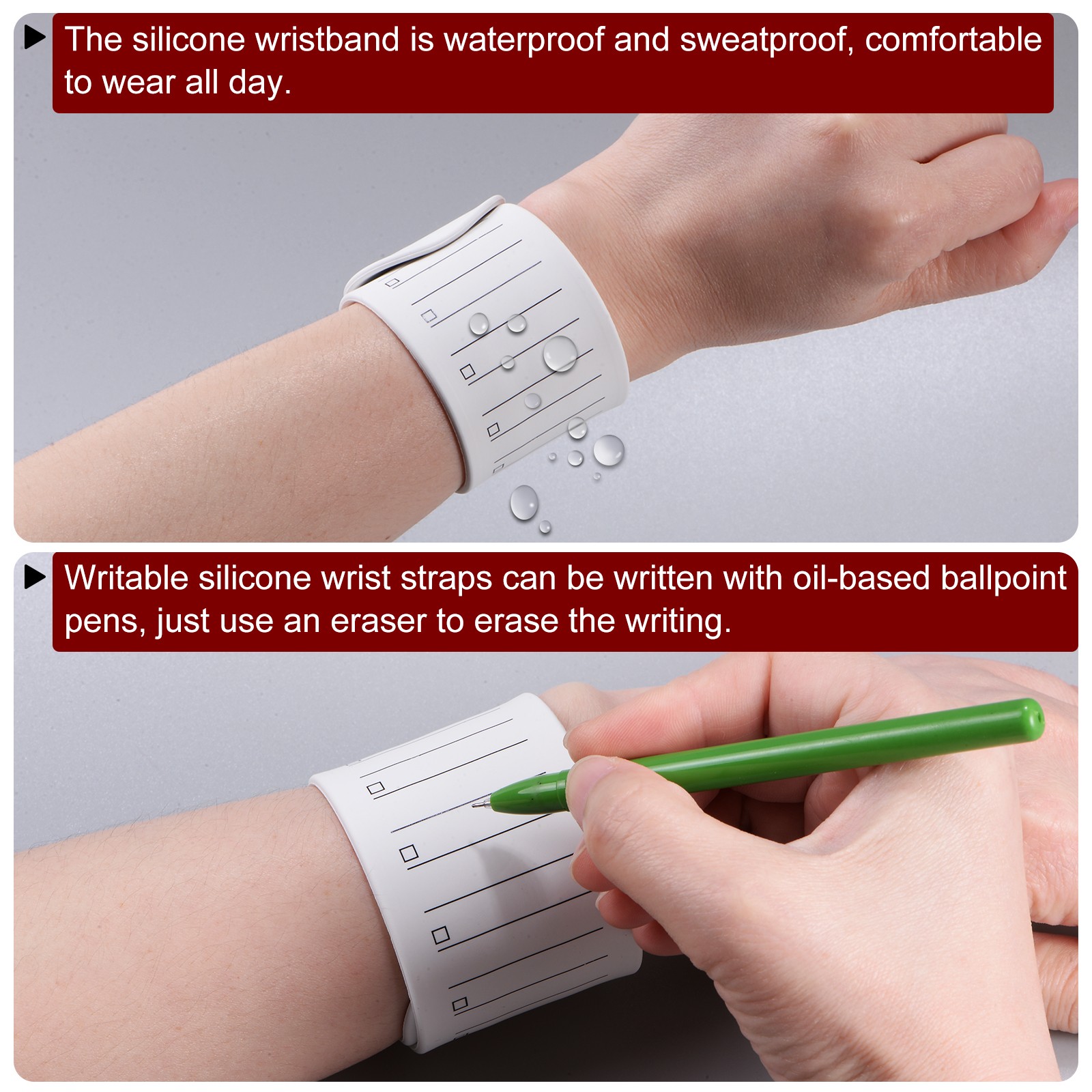 Silicone Memo Wrist Band 20cm Measure 237mm x 46mm Line Block White
