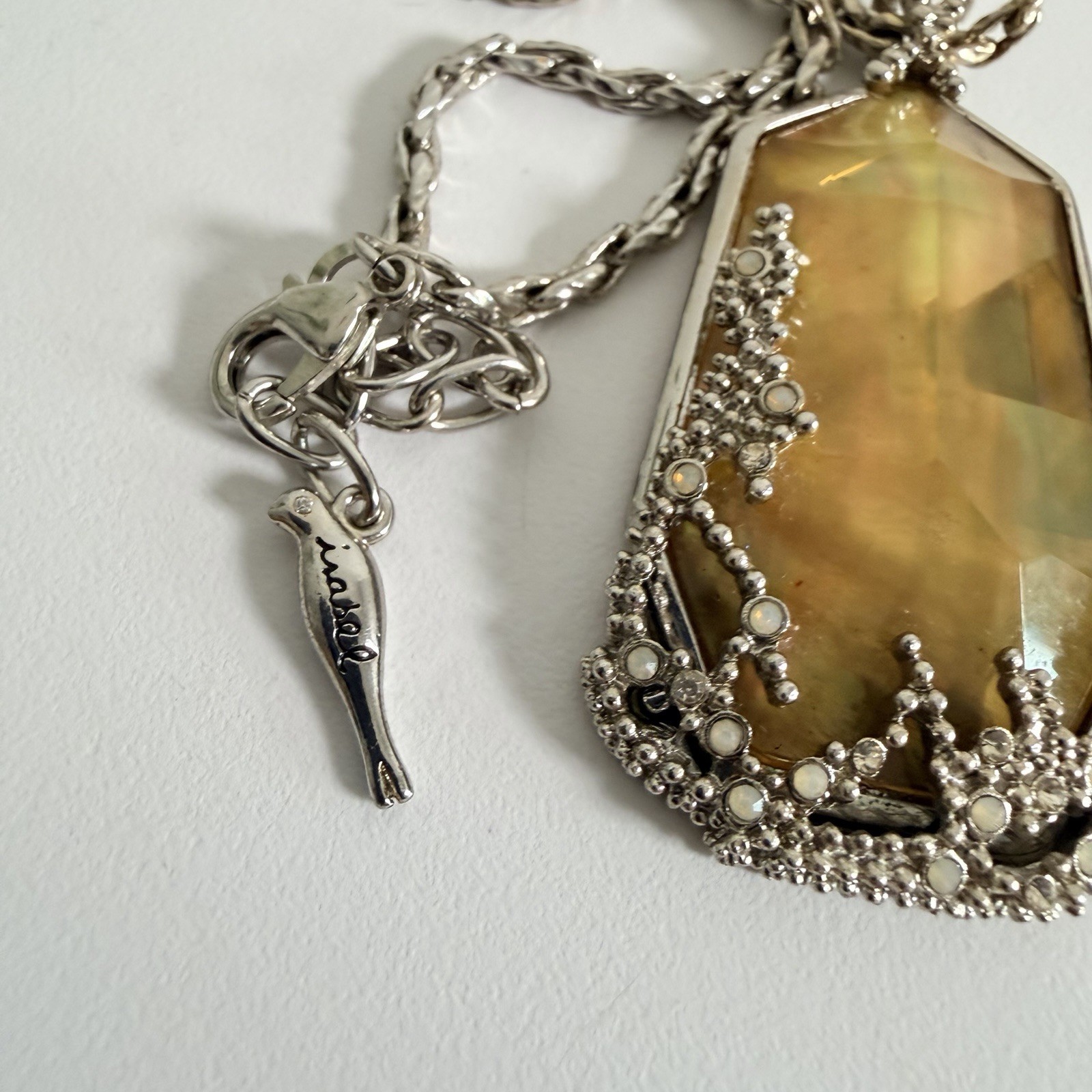 CHLOE ISABEL long chain pendant gold brown stone with silver toned necklace