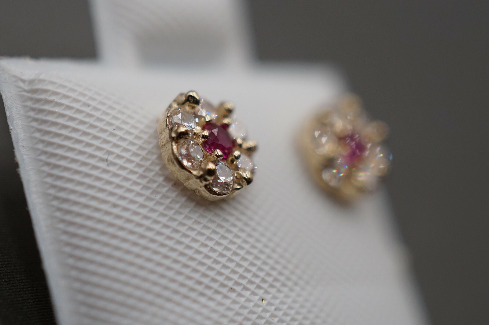 14K Solid Yellow Gold 5.8MM Small Flower CZ Safety Screw Back Stud Earrings.