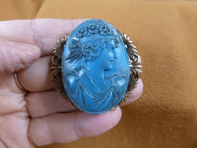 (CM51-5) Roman woman bright blue CAMEO Pin Pendant JEWELRY cameos FLOWERS