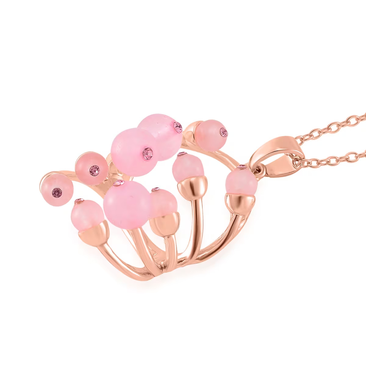 Galilea Rose Quartz and Pink Austrian Crystal 3.00 ctw Necklace in Rosetone 20″