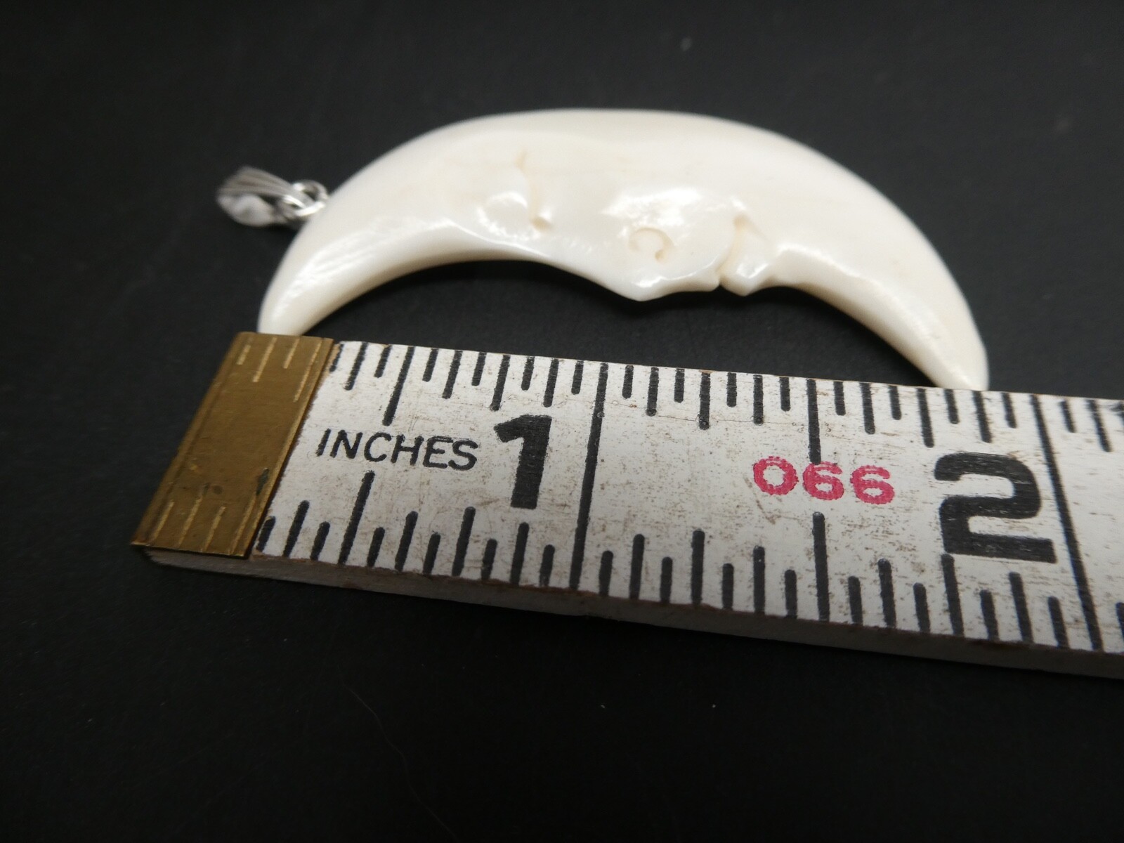 Crescent Half MOON Double Sided Face Carved Water Buffalo Bone Pendant Necklace