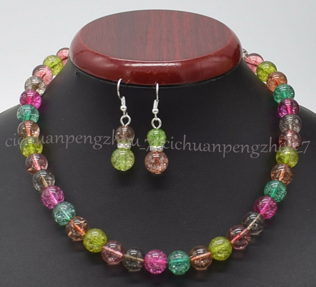 6/8/10/12mm Natural Multicolor Gemstone Round Beads Necklace Earrings Set 18”