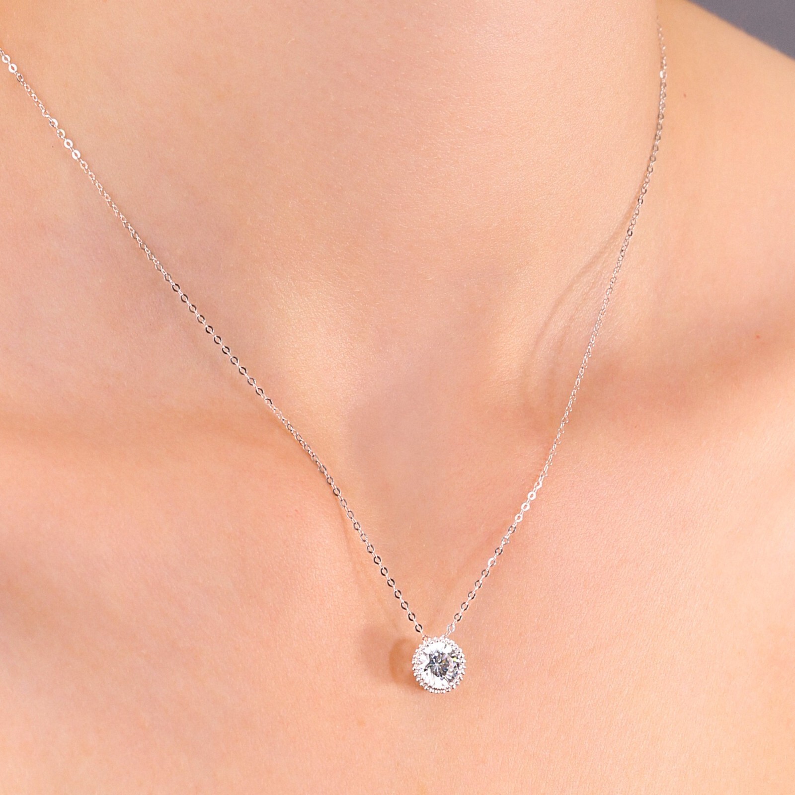 1CTW 14K Real Solid Yellow Gold Bezel-Set Solitaire Pendant Necklace Adjustable